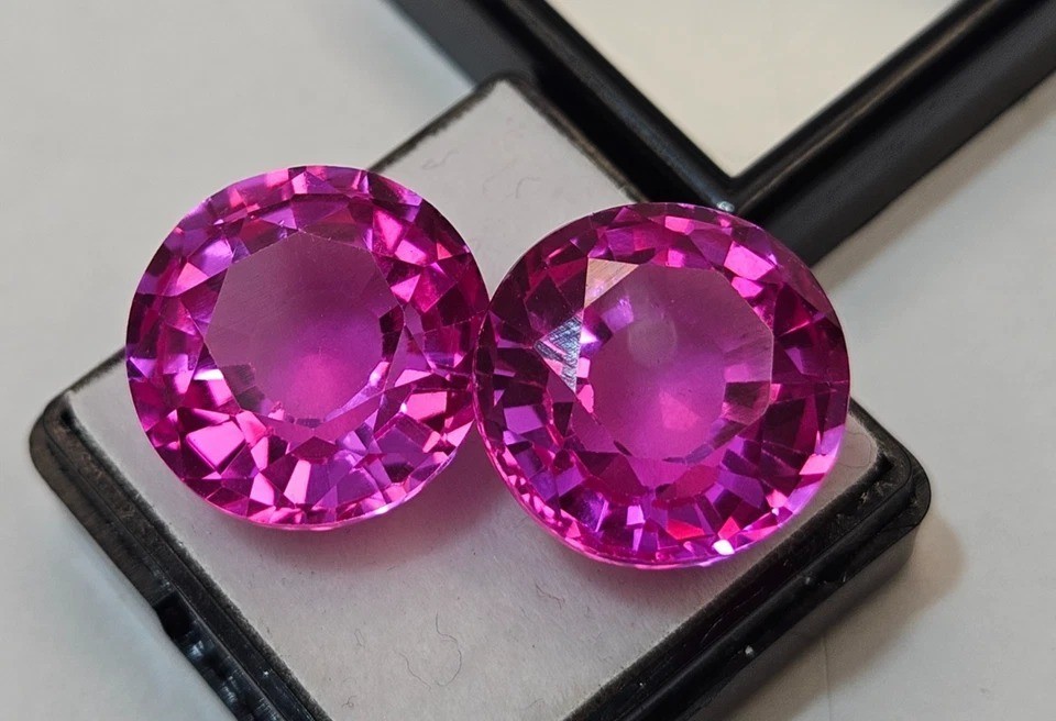 Beautiful Round Cut Pink Sapphire 36-37Ct Natural Pair Jewellery Making Gemstone