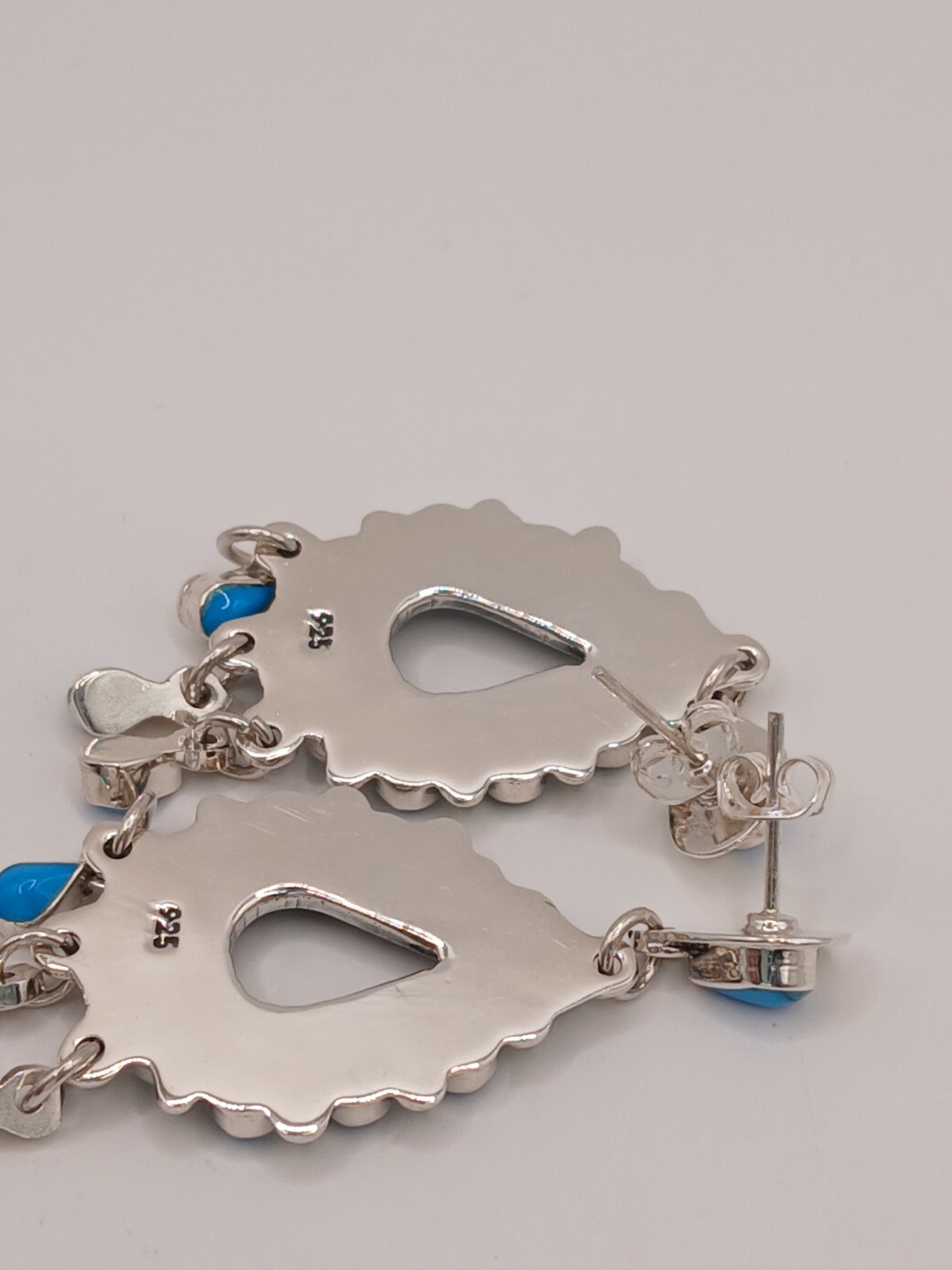 Sterling Silver Navajo Style Turquoise Teardrop Dangle Earrings 61mm