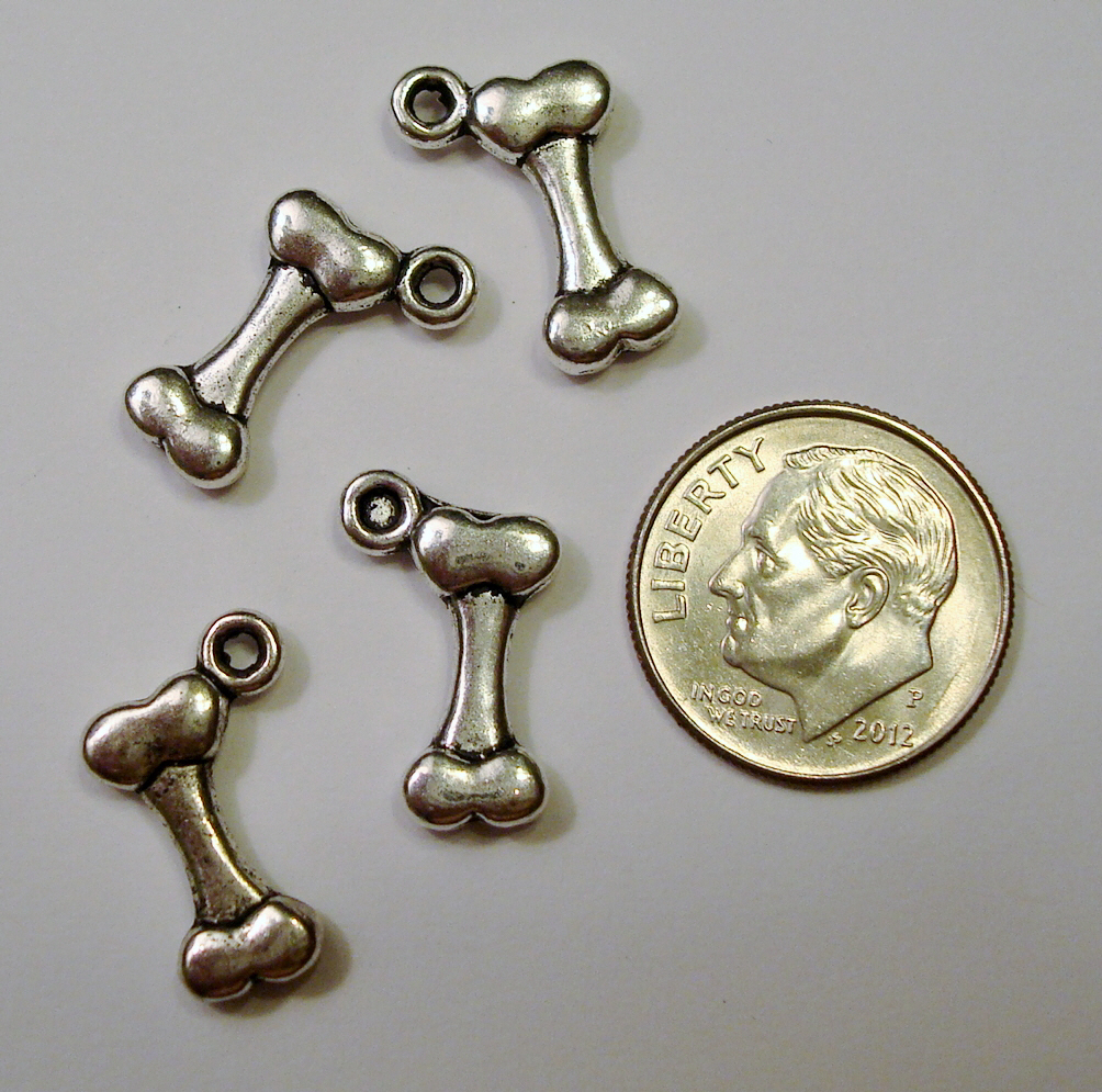4 Dog bone charms, pendants earrings, antique silver plated zinc findings cfp020