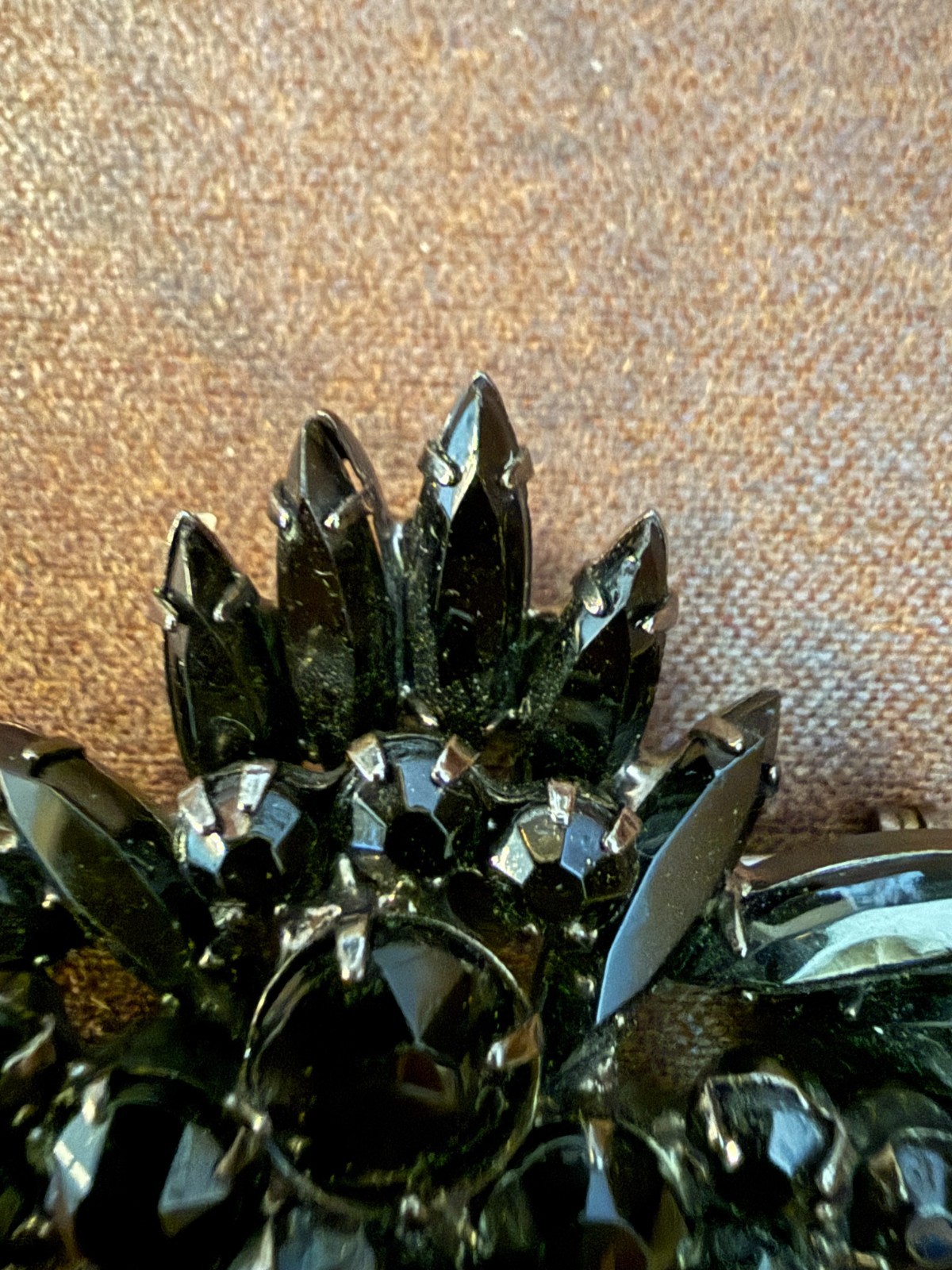 Vintage Black Rhinestone Starburst Brooch/Mid-20th Century/European