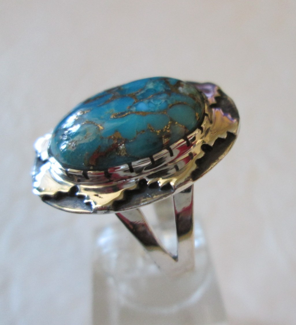 Santa Fe Style Mojave Turquoise Sterling Silver Ring (Sz 11) 10.00 cts.
