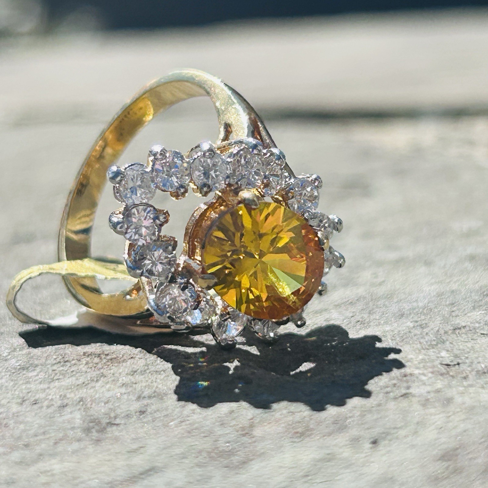 Vintage Cocktail Ring 14K Electroplate Gold Tone Cubic Zirconia Dura-Klad Size 8