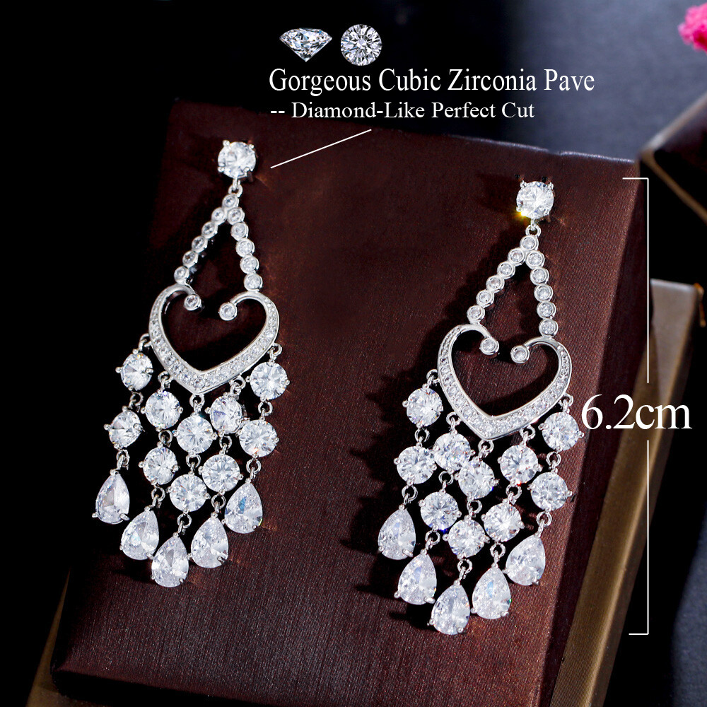 Dazzling Cubic Zirconia CZ Silver Plated Long Dangly Tassel Drop Wedding Earring