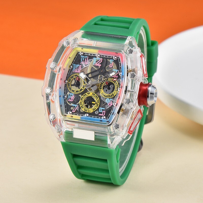Fashion Trend Quartz Watch Men’s Transparent Colorful Barrel-Shaped Men’s Watch