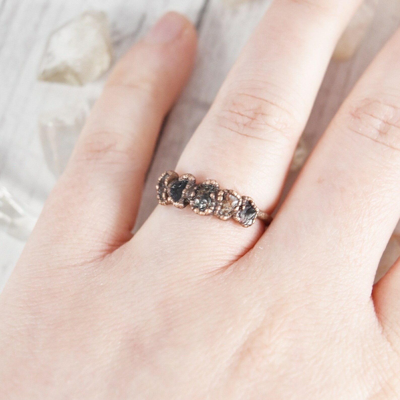 Size 7 Raw Garnet Ring, Natural Stone Crystal, Antique Copper, Boho Jewelry