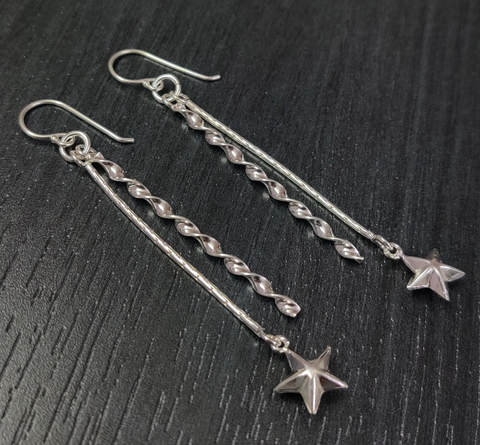 925Sterling Silver Delicate Star Twisted Swirl Earrings Long Spiral Drop Earring