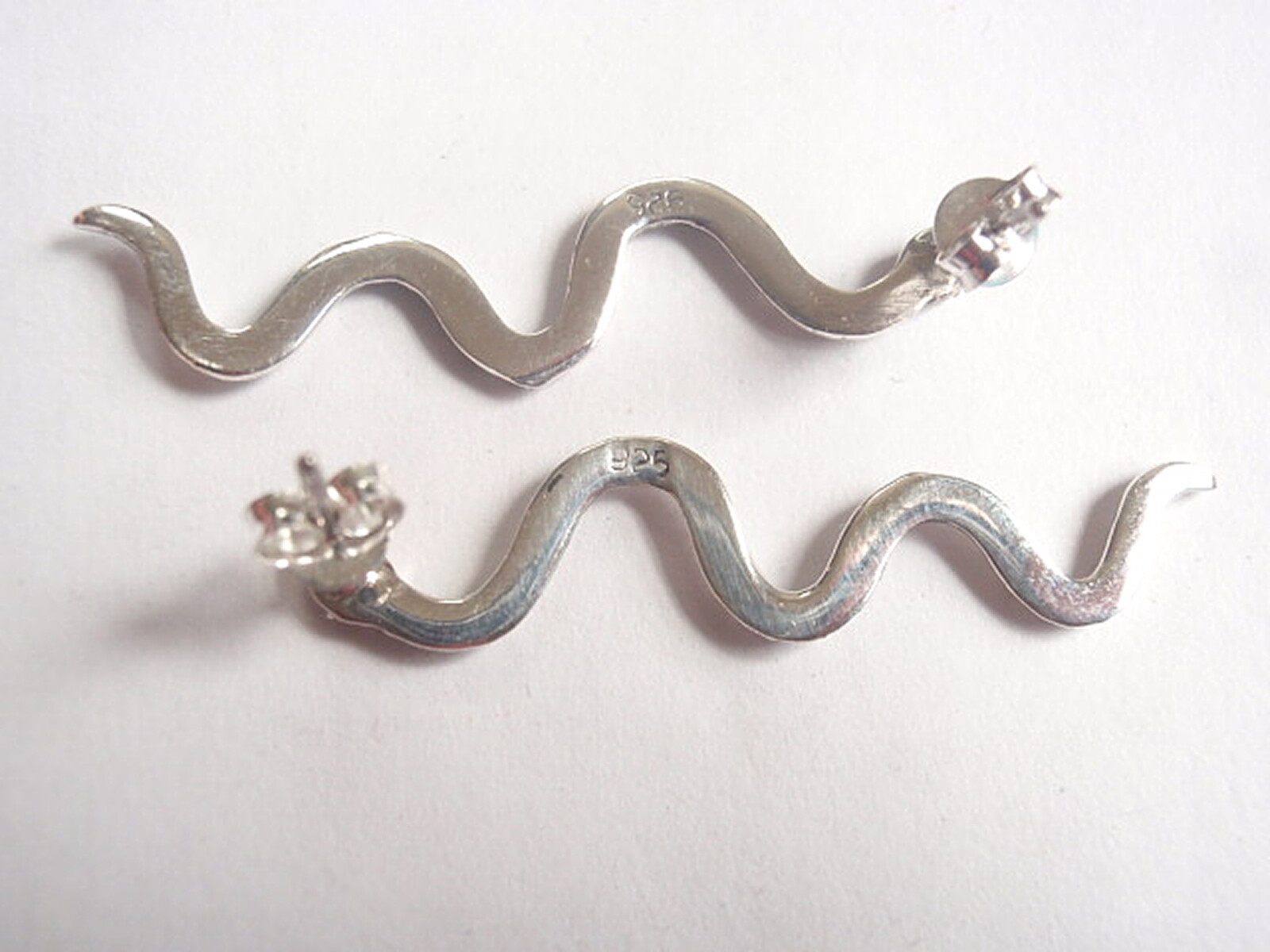 Snake 925 Sterling Silver Stud Earrings with Authentic Looking Snake Skin
