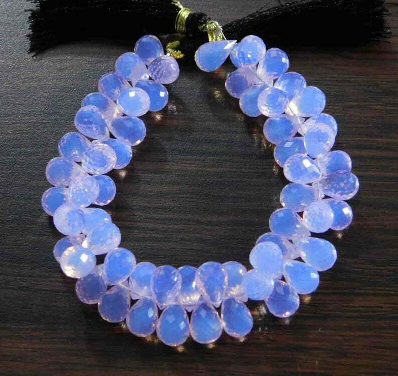10 Pcs Opalite Side Drilled Faceted Tear Drop Blue Flash Beads Jewelry Making