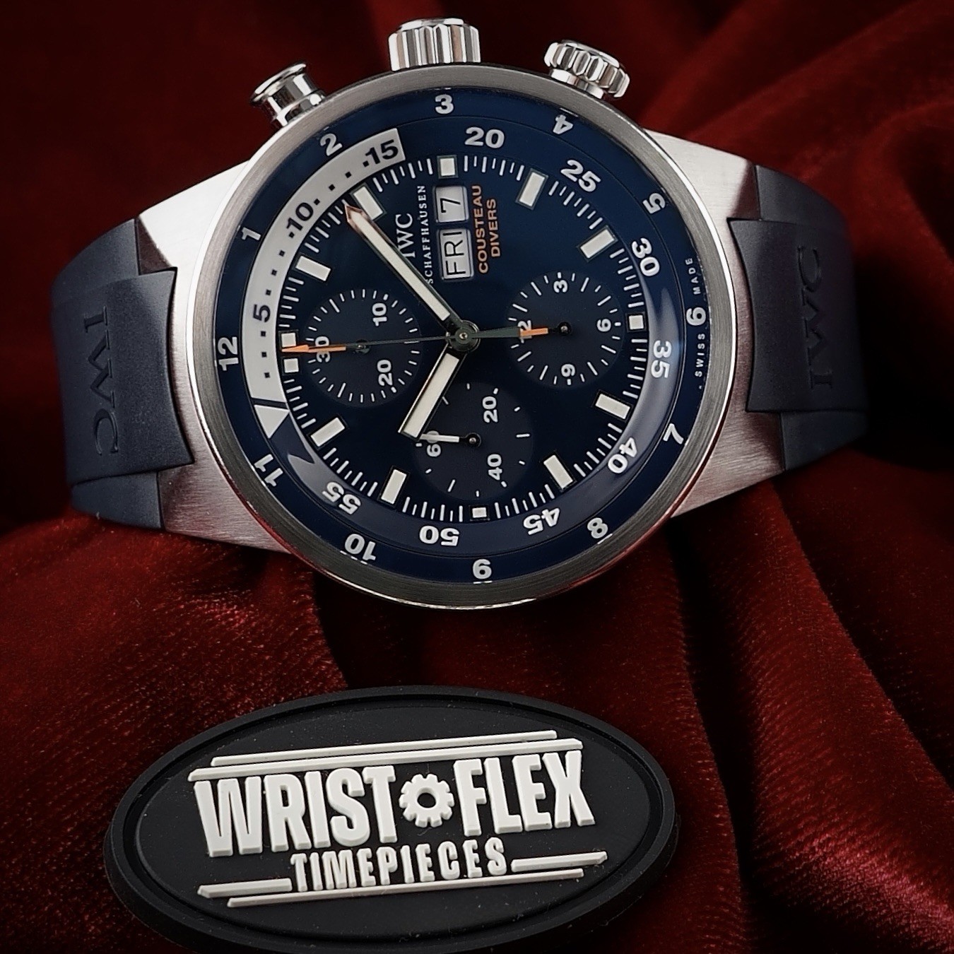 IWC Aquatimer Chronograph – 44mm Cousteau IW378201 – Blue Dial – Wood Inlay