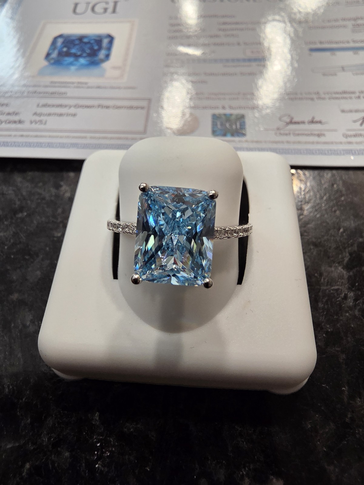 ​4ct Aquamarine Lab-Gem Ring, Premium Moissanite Accents, Solid S925 Size 7
