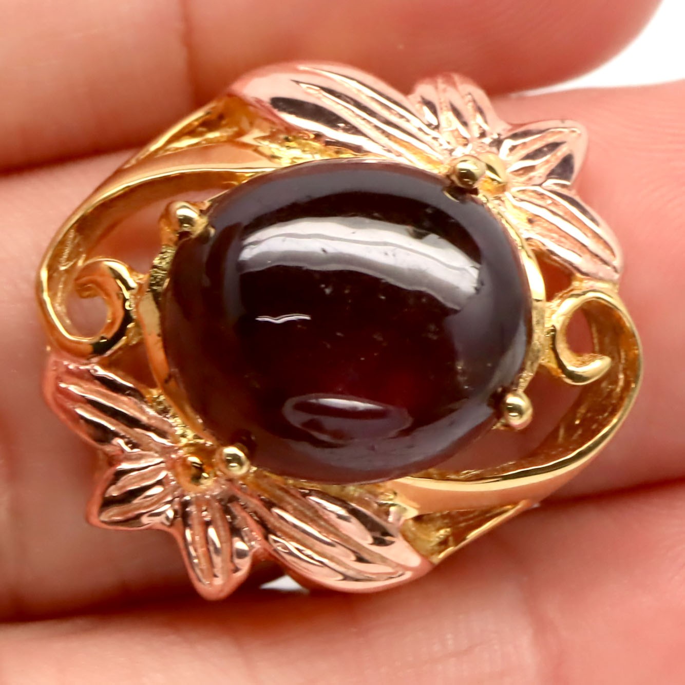 925 Silver 13x15MM. Red Ruby (9.05ct.) Two Tone Birthstone Jewelry Ring Size 7.5