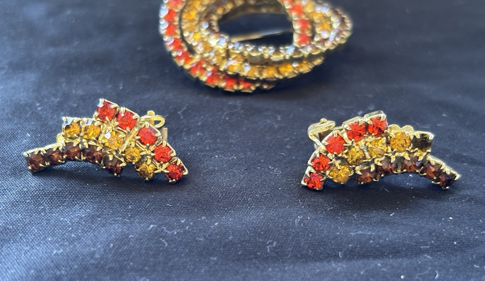 Vintage Rhinestone Earrings & Brooch Jewelry Sets