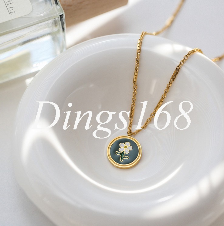 18K Yellow Gold Filled Italian 15mm/0.6inch Green Flower Round 16″+2.4″ Necklace