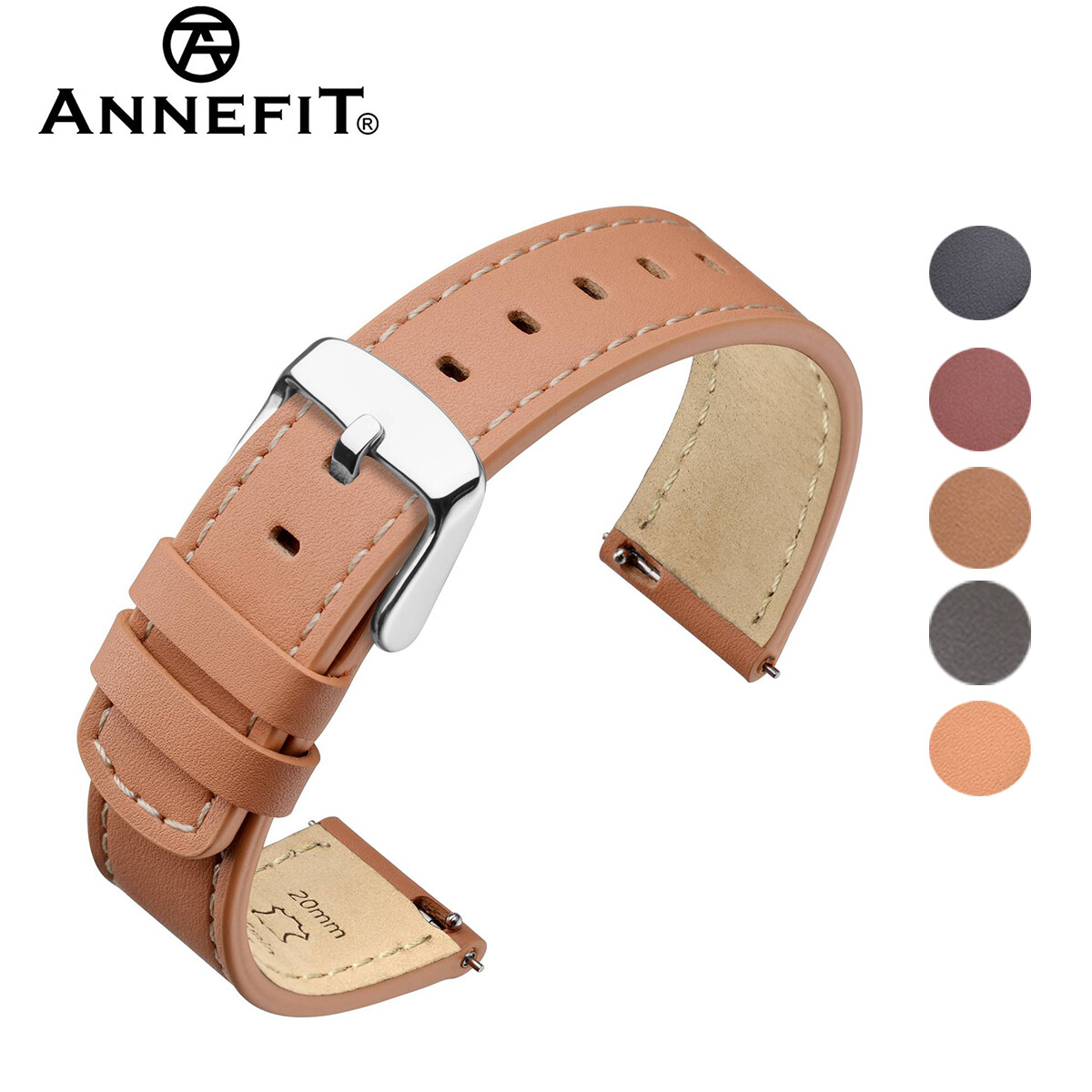 ANNEFIT Genuine Leather Watch Band 18mm 19mm 20mm 21mm 22mm Quick Release