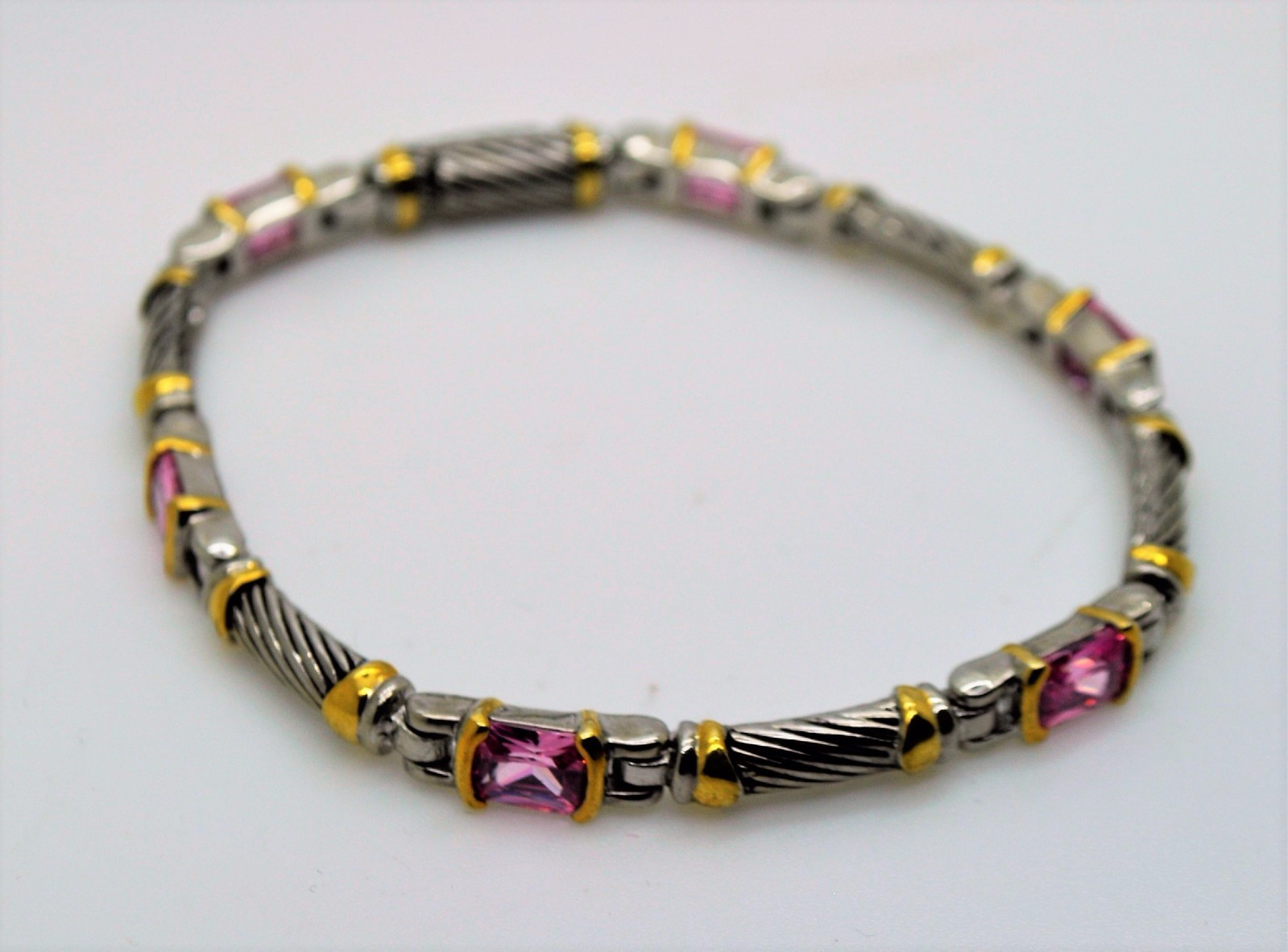 AB082 Exquisite Design Silver Gold cable Pink Cubic zircon fashion Bracelet