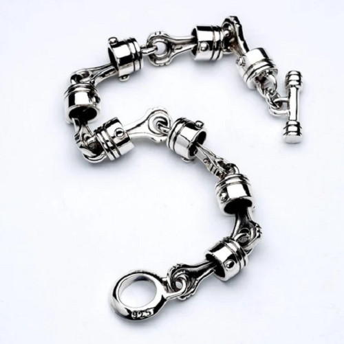 Excellent Solid 935 Argentium Silver Men’s Gorgeous Motorcycle Piston Bracelet