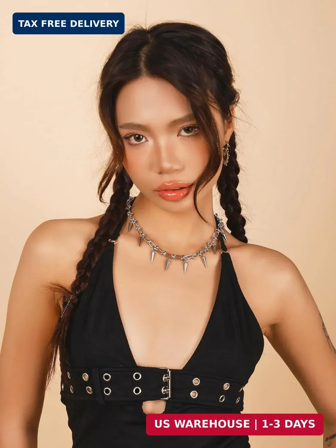 Sacina Silver-tone Chunky Chain Spike Choker, Emo Punk Grunge Necklace, Goth Y2k