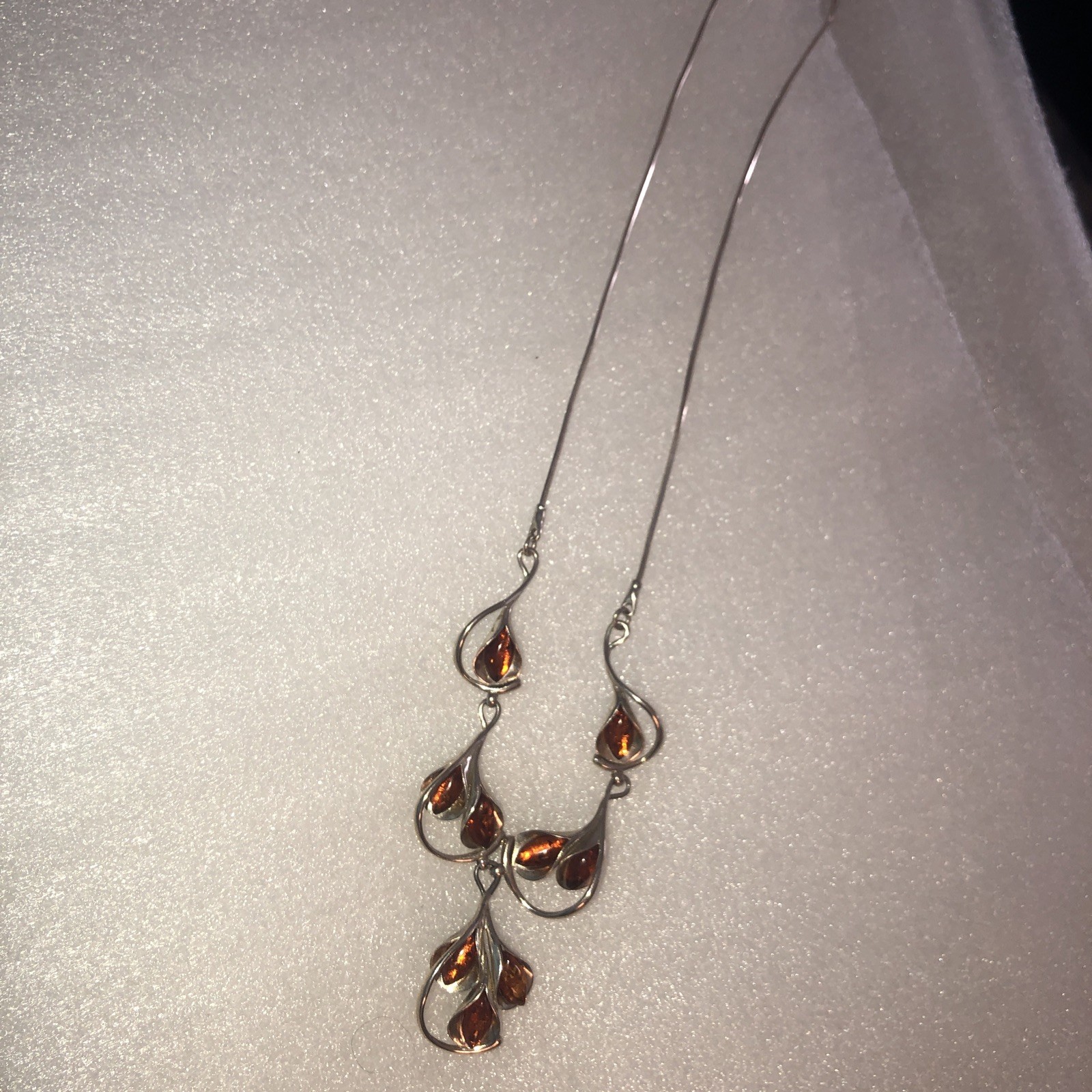 Sterling Silver Honey Amber Necklace 17 Inches With 2 Inch Extender Very Pretty