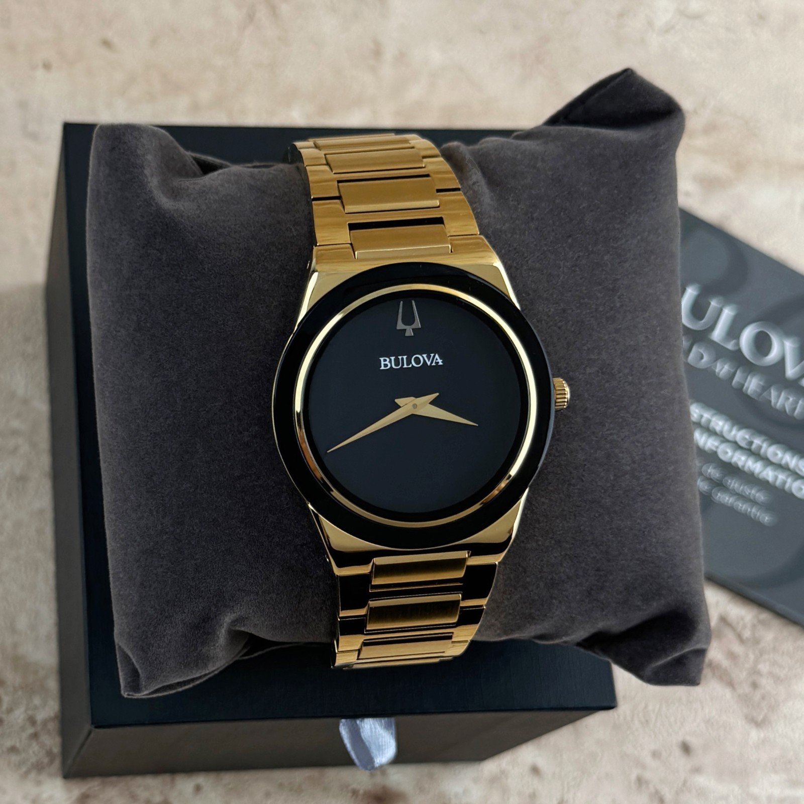 New Bulova Millennia Quartz black Dial Gold chain Men’s Watch 97A183