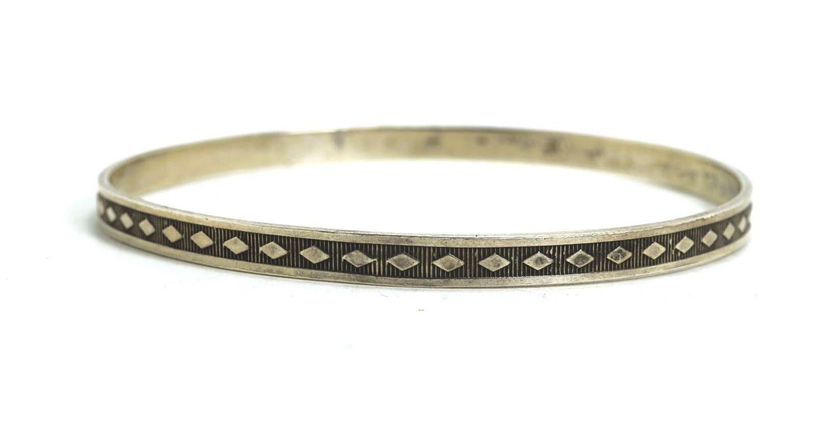 Vintage Sterling Silver Diagonal Shape Pattern Bangle Bracelet