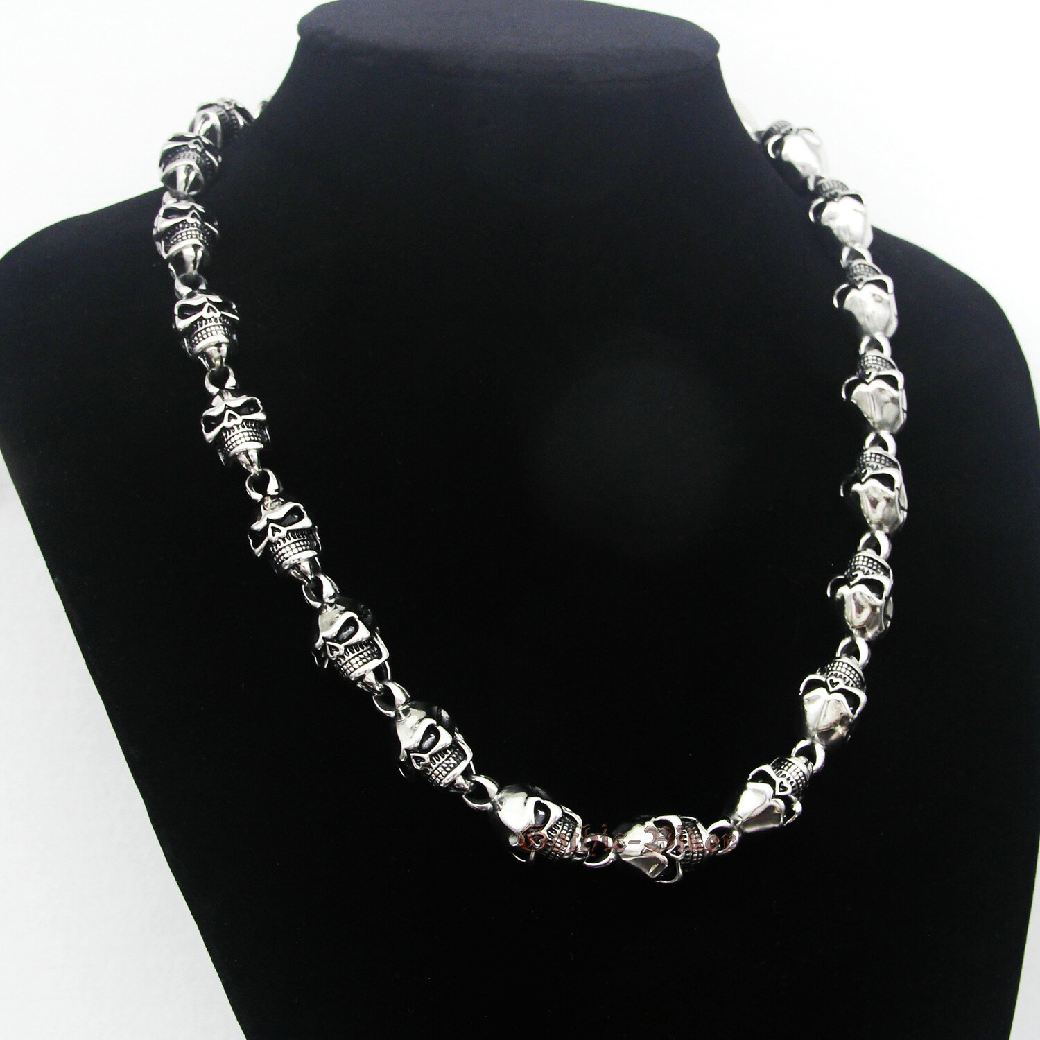 Heavy Mens Skull Bead Link Necklace Chain Biker Rocker Stainless Steel Jewelry
