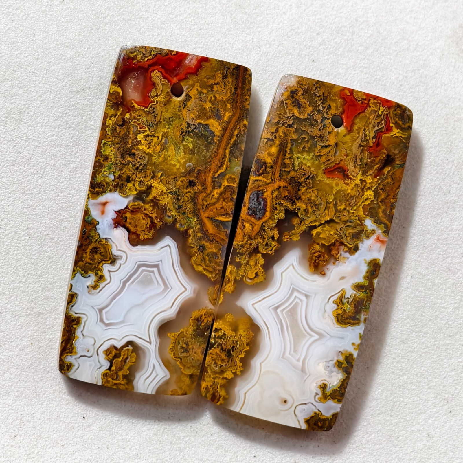46 Cts Natural Seam Agate Drilled Match Pair Cabochon Gemstone 35.4 X 15.6 MM