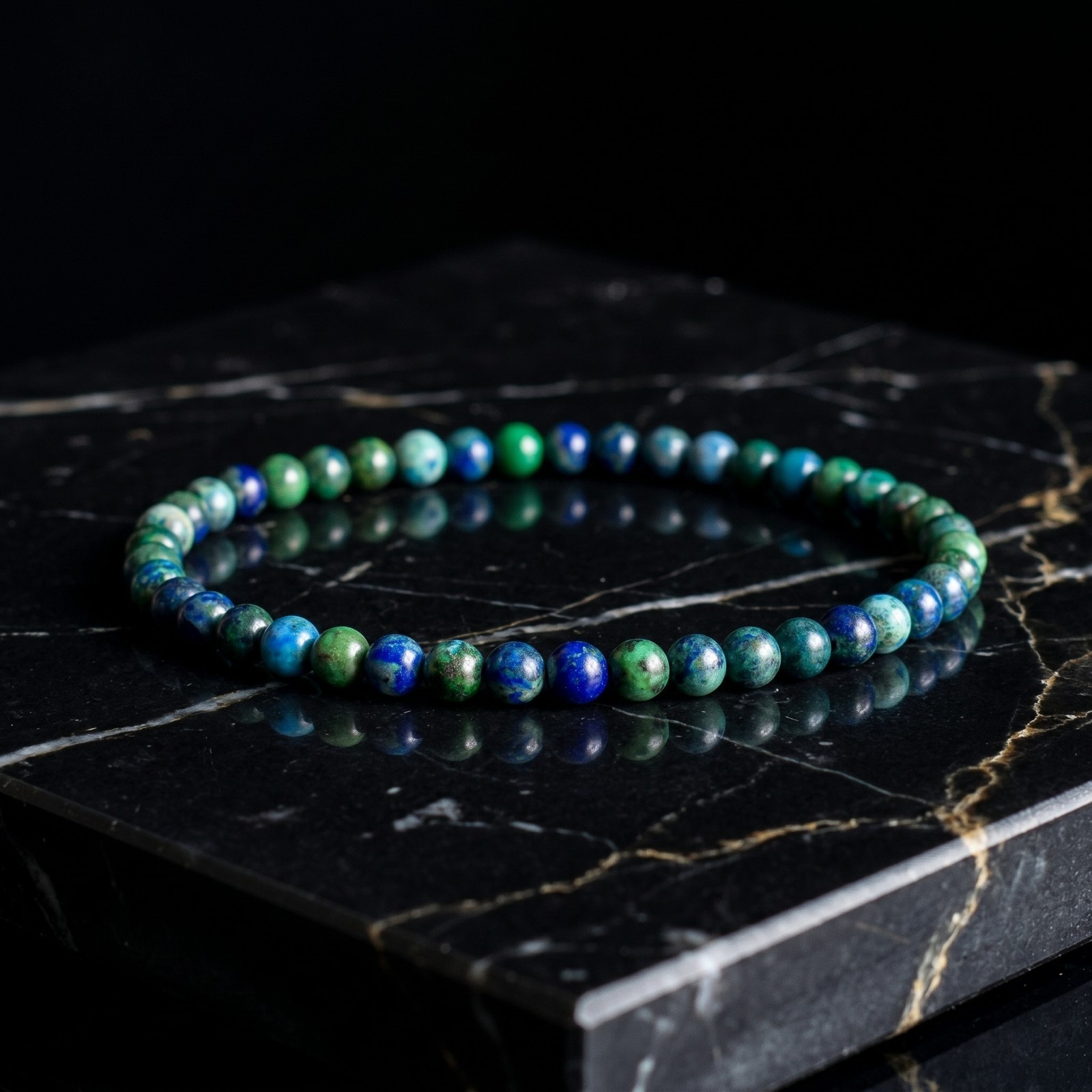 Natural Azurite Malachite 4mm Bead Bracelet Dainty Healing Crystal Stretch Gift
