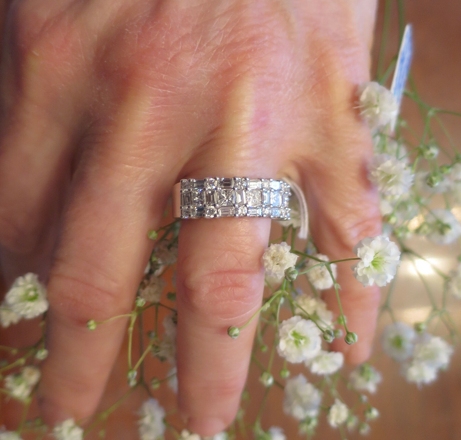 2.6 ct Princess Round & Baguette Diamond Ring F-G color 14K White Gold Band #322