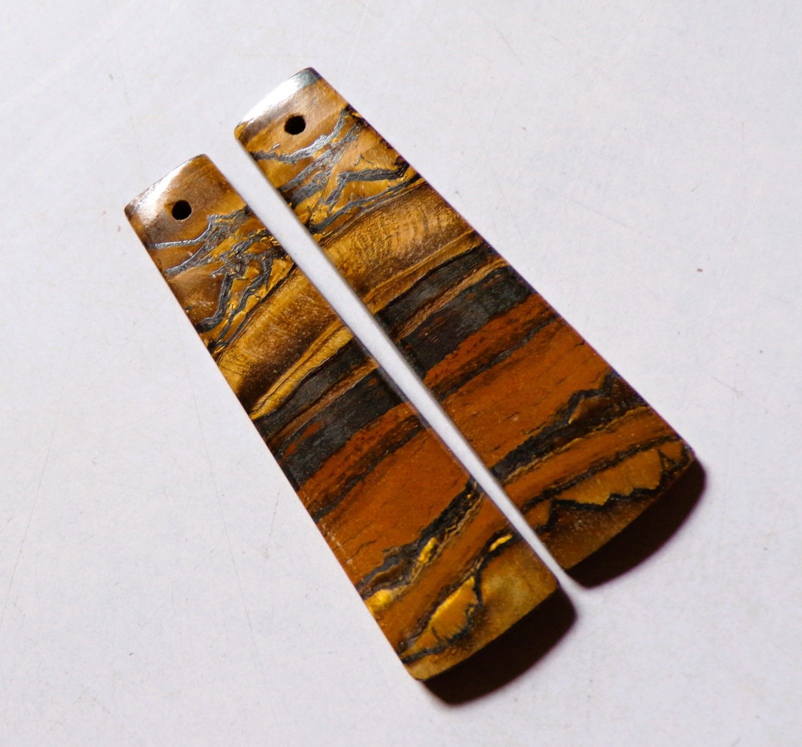 29.55 Cts Natural Tiger Eye Drilled Cabochon Match Pair Gemstone 36.3X10.6MM