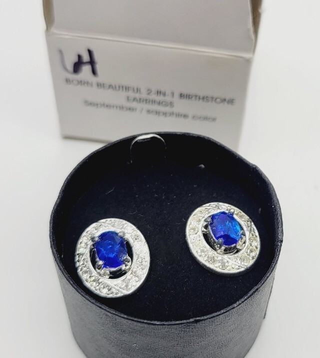 Avon Born Beautiful 2-in-1 Colored Birthstone Earring September Silvertone #64