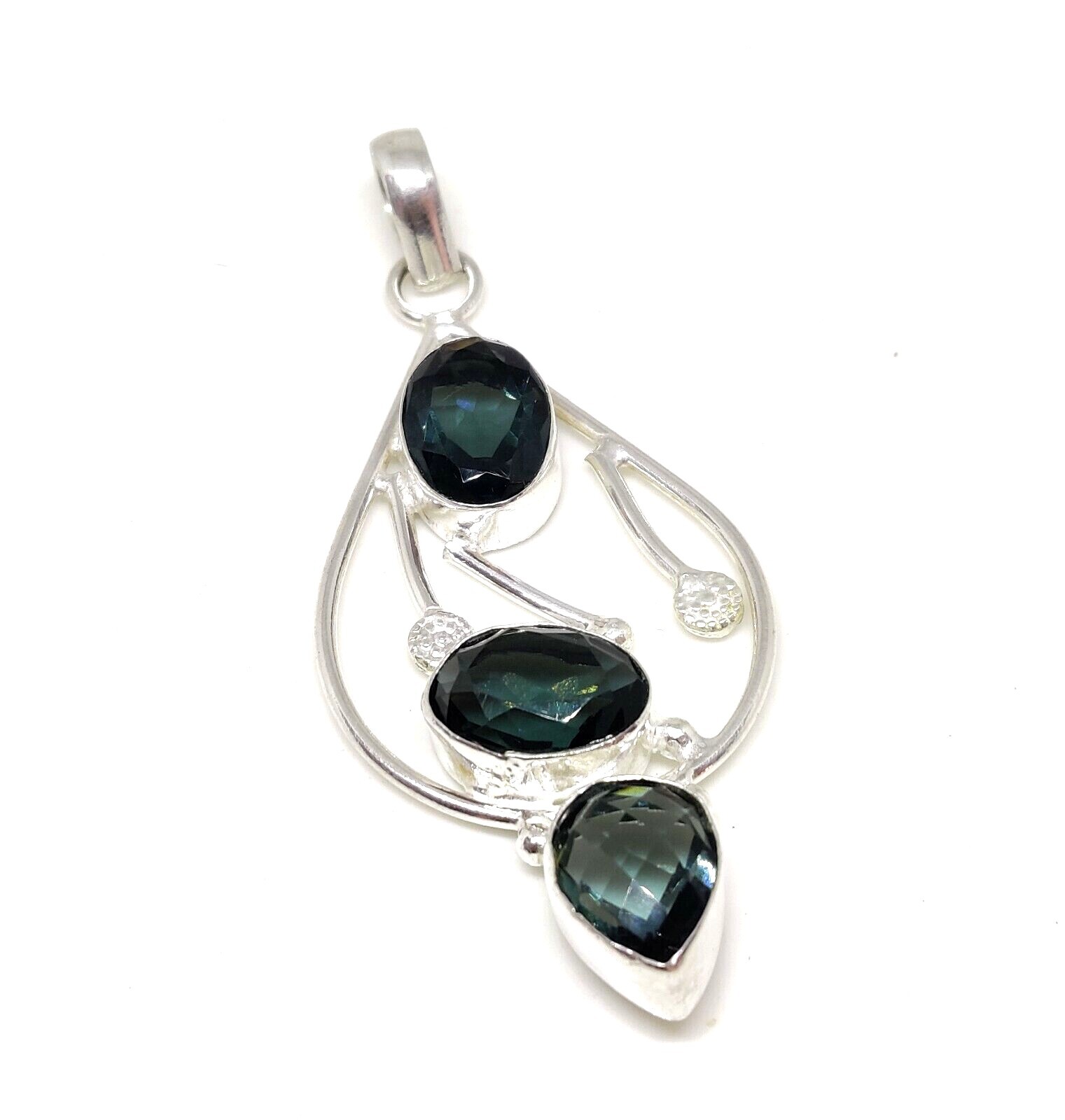 Simulated Iolite Cut Gemstone Fashion Gifted Jewelry Handmade Pendant 2.75″