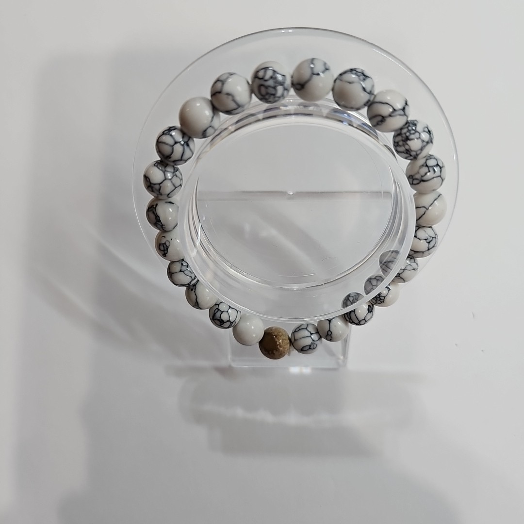Stretch Bracelet ~ Picture Jasper ~ White Howlite 8mm and 6mm Beads Mix & Match