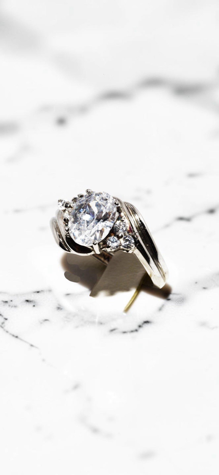 925 Sterling Silver Oval CZ Bypass Ring 11.10mm 2.80ctw Diamond Look Size 7.25