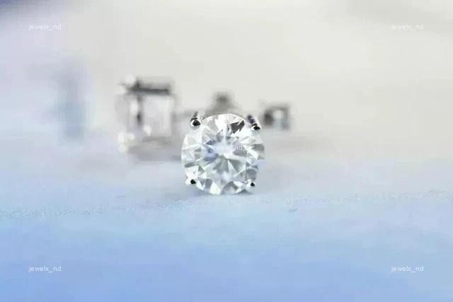 Brilliant Cut Natural Diamond 14K White Gold Prong Wedding Stud Post Earrings