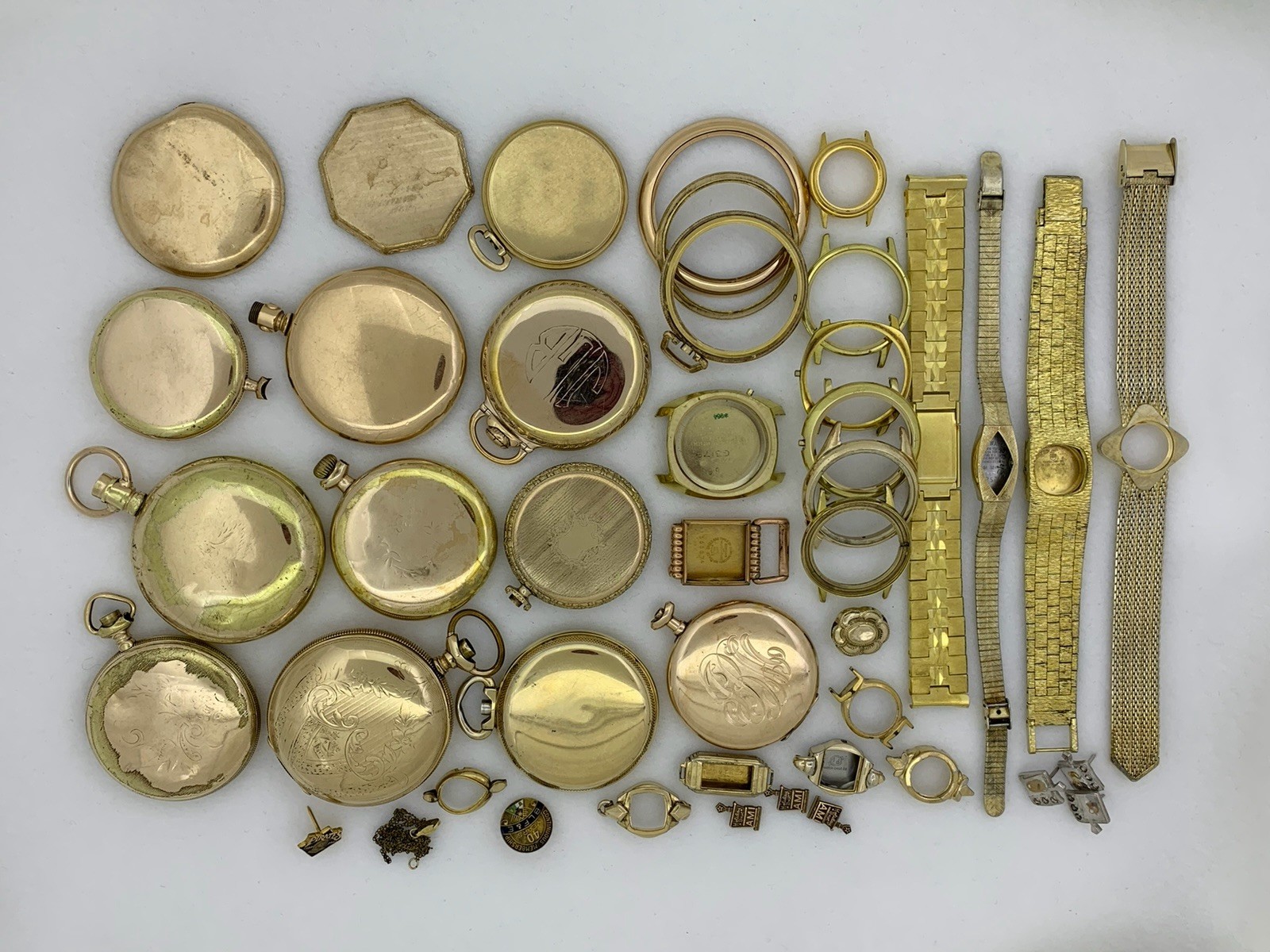 609 GRAMS Gold Filled RGP Plate Pocket Wrist Watch Case Scrap Lot & Other Pieces