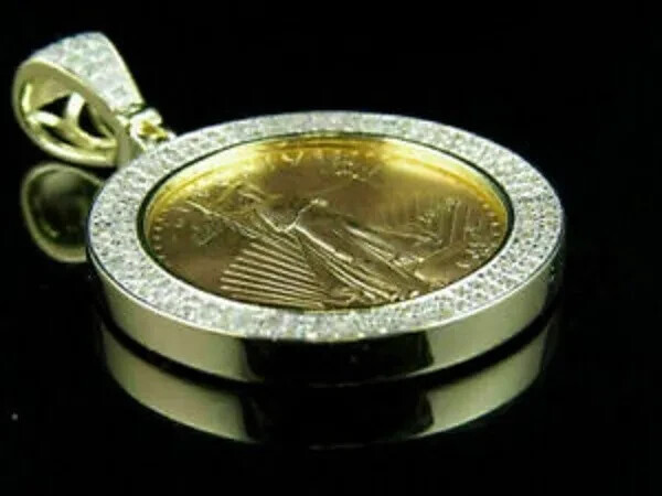 2.00CT Lab-Created Diamond Lady Liberty Coin Pave Pendant 14K Yellow Gold Finish