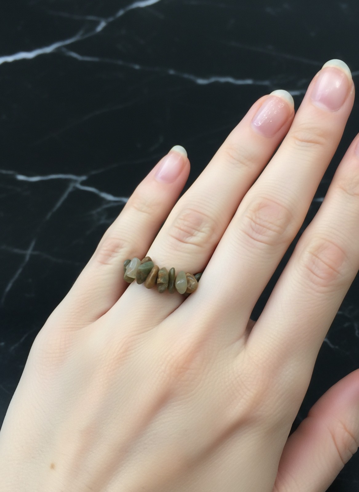 Labradorite Gemstone Beaded Ring Handmade Adjustable Elastic Jewelry Ring Gift