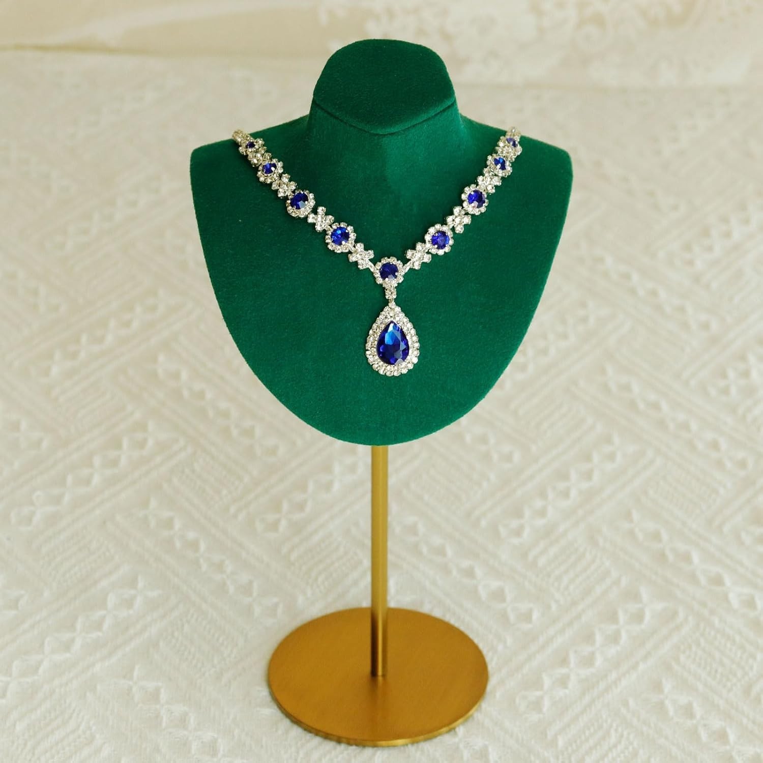 Anti-Tarnish Velvet Jewelry Bust Holder – Fixed Height Necklace Display Stand