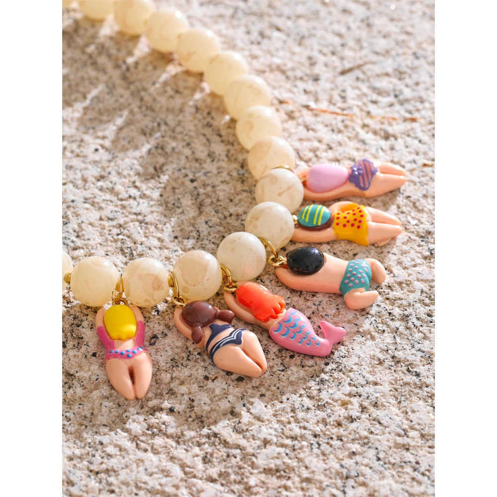 Unique Handmade Jewelry Imitation Stone Beads Chain Doll Drop Summer Necklace