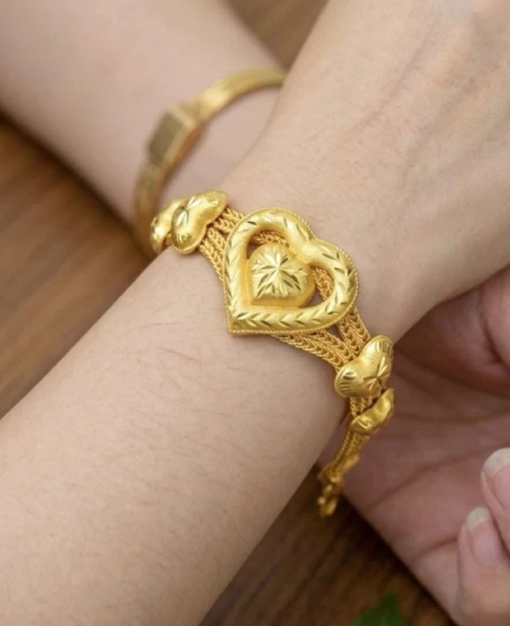 Bracelets Bangle Braided Gold Plated Heart carved Ribbon Jewelry 5 Baht 7.5 Inch
