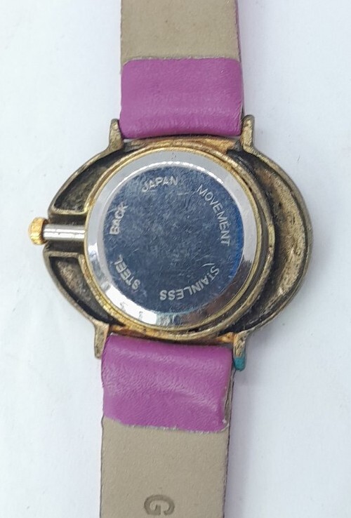 Women Jennie B Watch Gold Oval Case Purple Faux Leather Band Flowers In Bezel