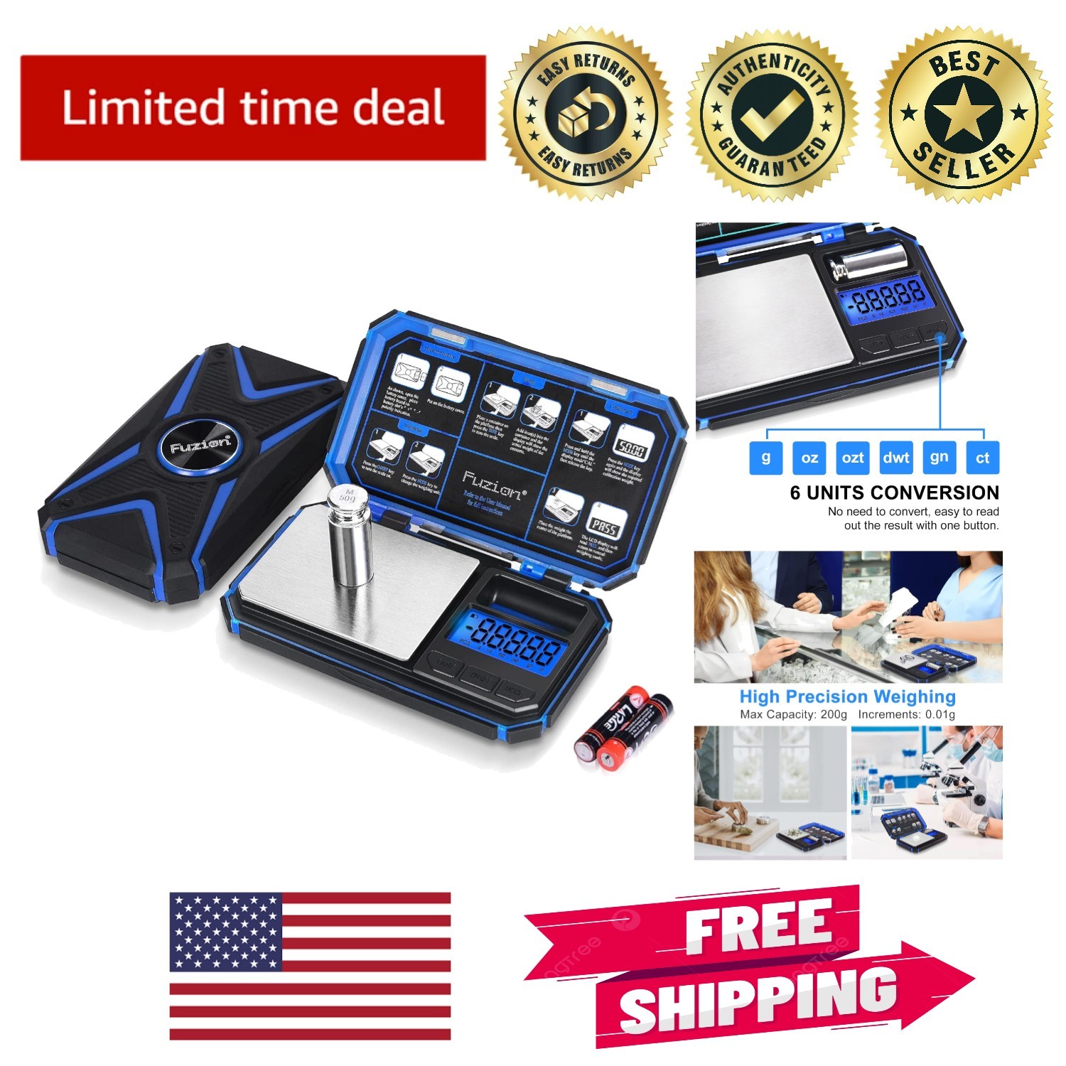 Compact TU-X 200g Digital Pocket Scale with Backlit Display & TARE Function