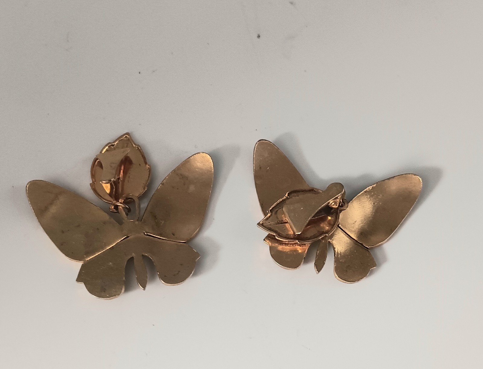 Vintage Toledo Spain Damascene Butterfly Earrings Large Statement Enamel Clip On