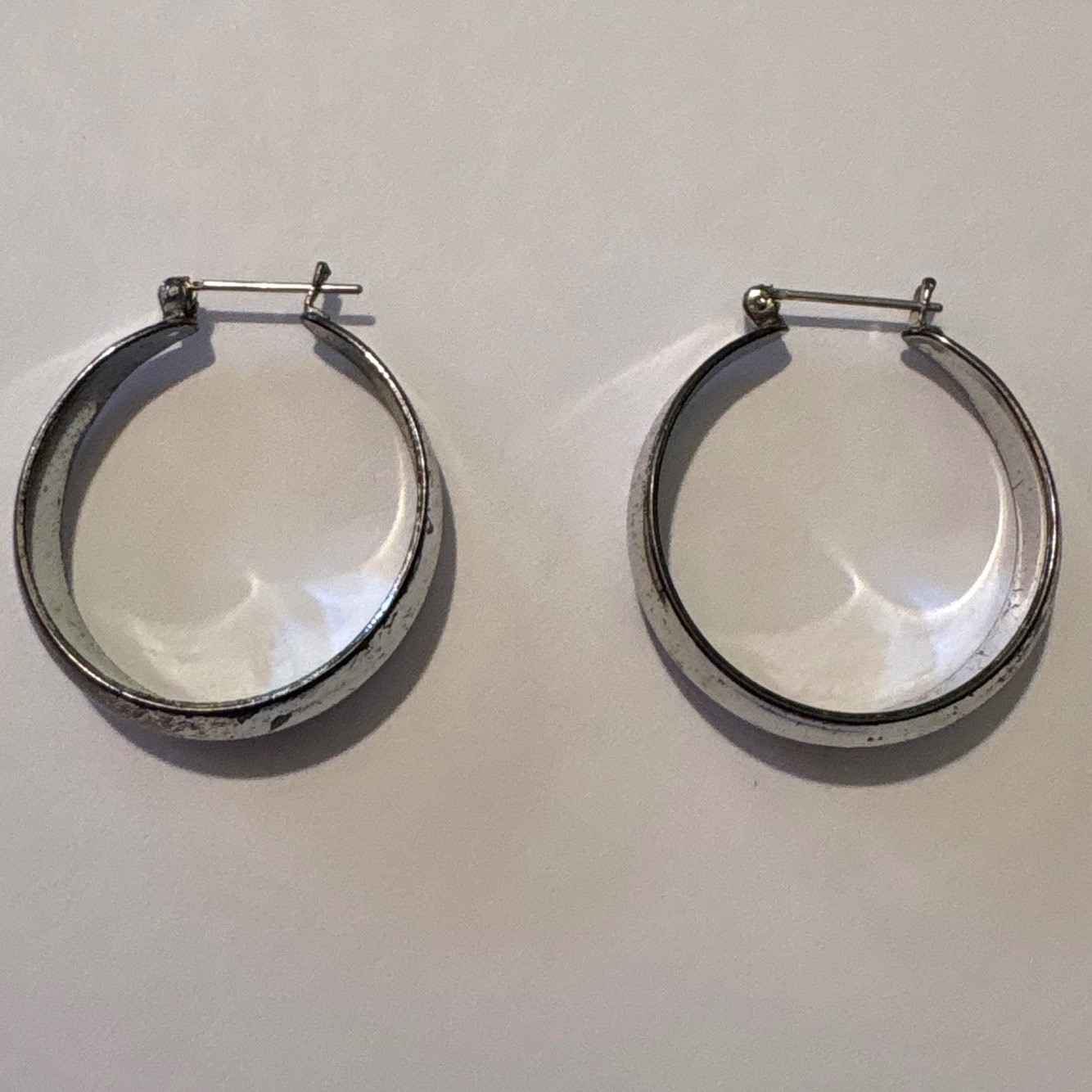 1980s Polished Silver Tone Wide Band Round Hoop Earrings 1 Inch