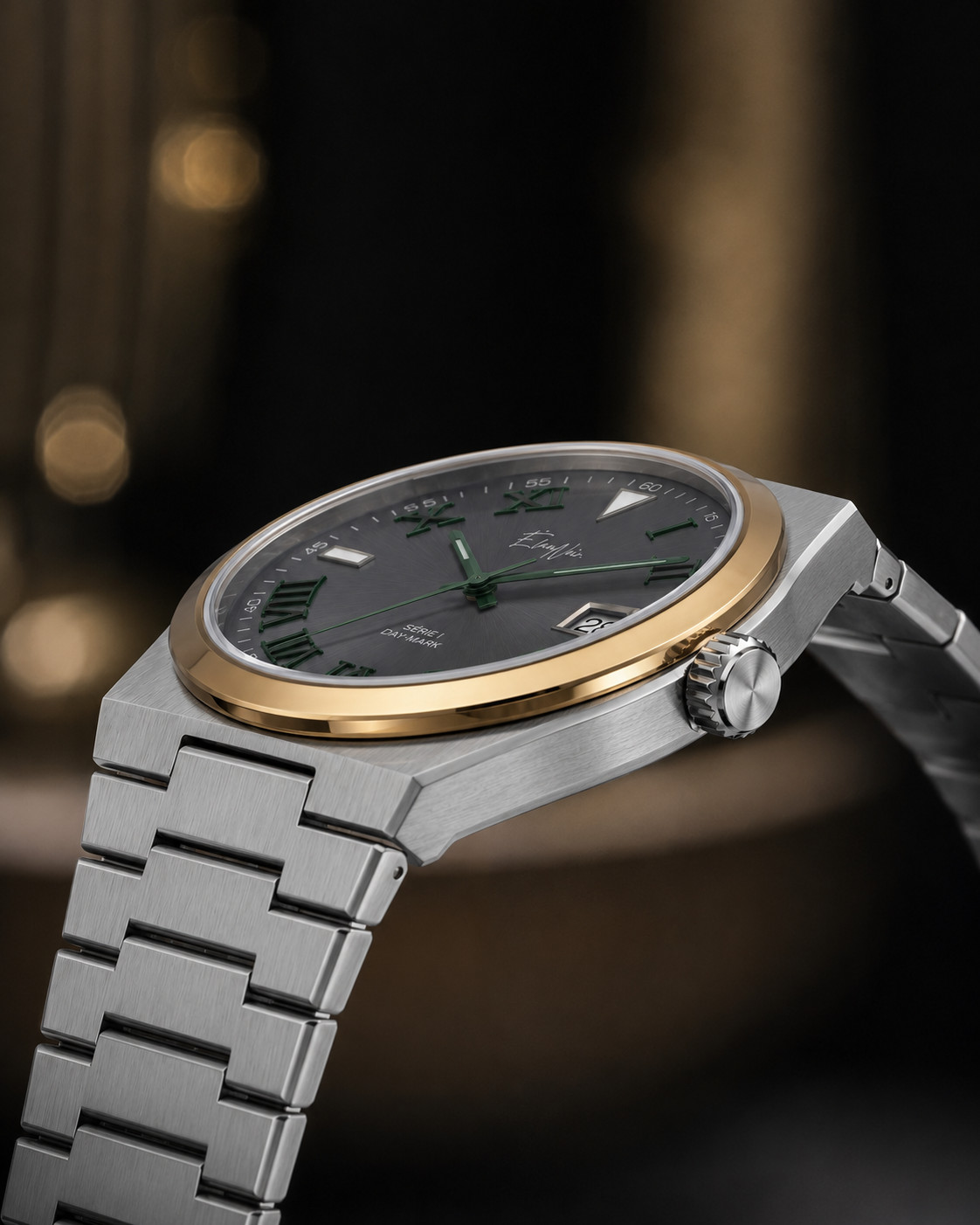 Élan Noir Série I Slate Gold 36mm Automatic NH35 Sapphire Crystal Steel Watch