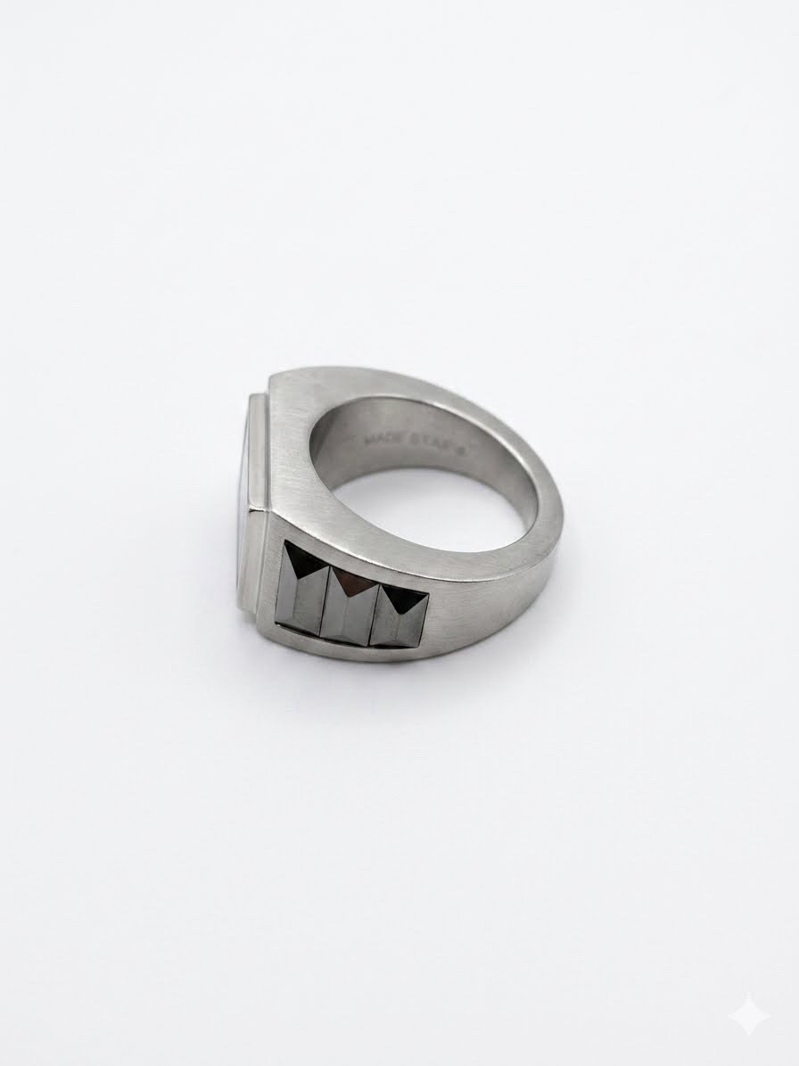 Tungsten & Stainless Steel & Hematite Solid Dad Ring Perfect for Father Day Gift
