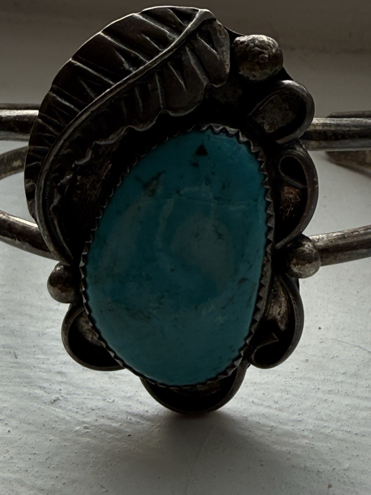 Vintage Native American Sterling Silver Turquoise Cuff Bracelet – Handcrafted Le