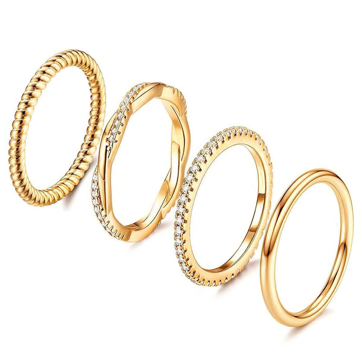 4Pcs Set Sterling Silver Ring Women Thin Stackable Rings Cubic Zirconia Thumb US