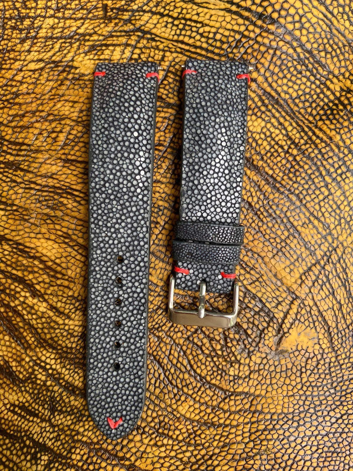 Black Stingray Leather Watch Strap Band, Size 18mm 19mm 20mm 21mm 22mm 24mm 26mm
