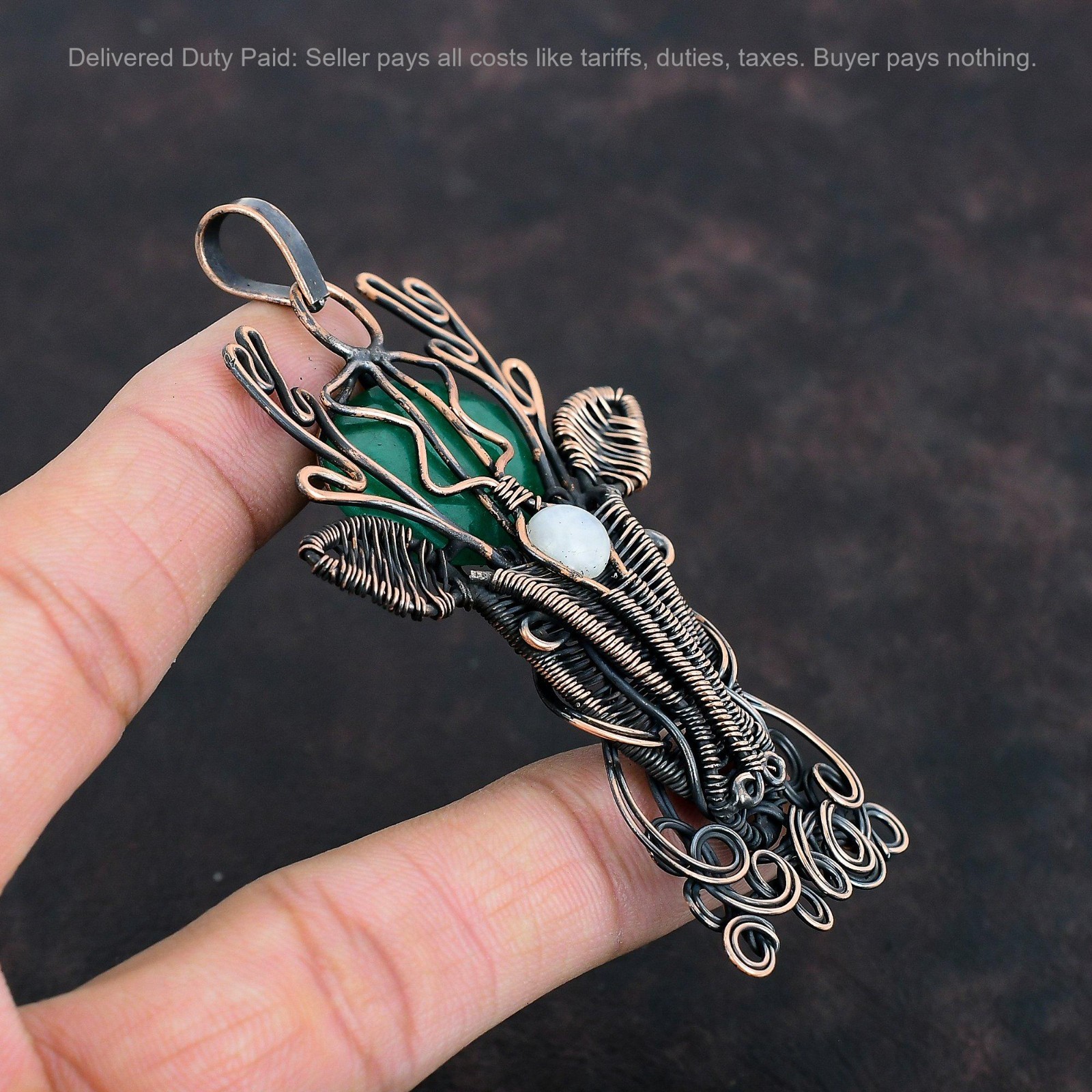 Zambian Emrald Gemstone Rainbow Moonstone Copper Wire Wrapped Deer Face Pendant